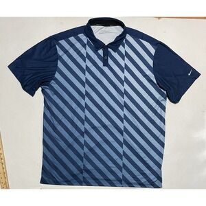 Nike Golf Polo Mens Size XXL Dri Fit Tour Performance Blue Diagonal Striped